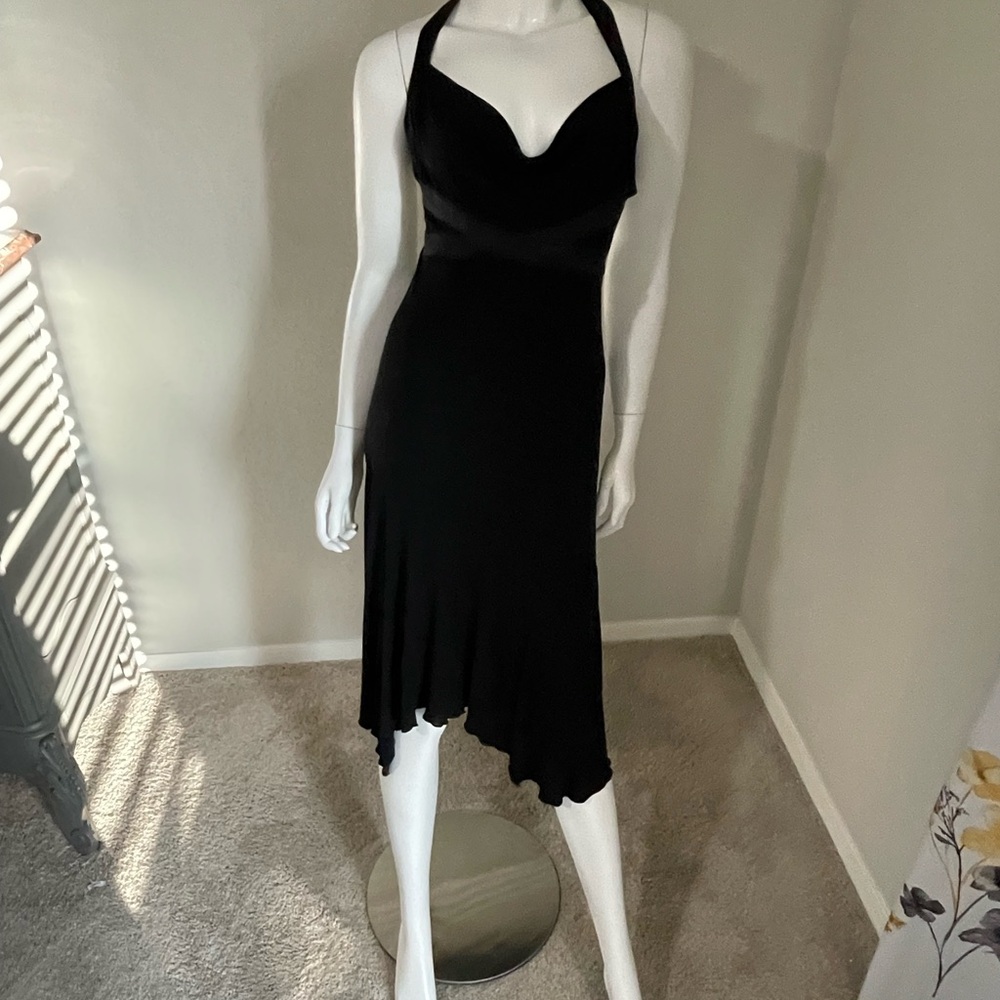 Bebe Black Asymmetrical Halter Sundress